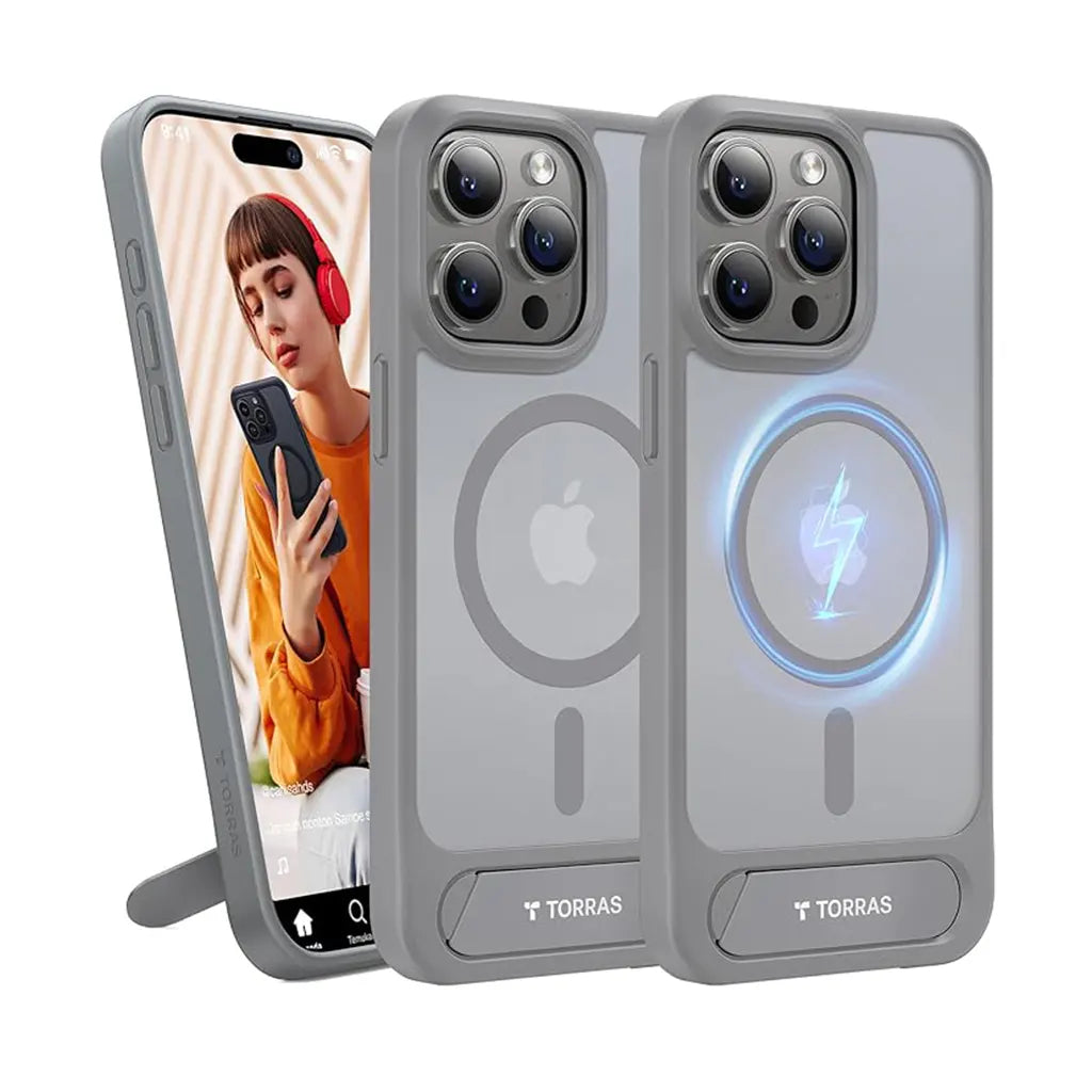 Magnetic Seamless Stand Case for iPhone 15 Pro Max -Gray