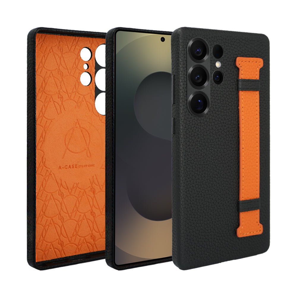 Amur Pro Leather Case For S25 Ultra - Black/Orange