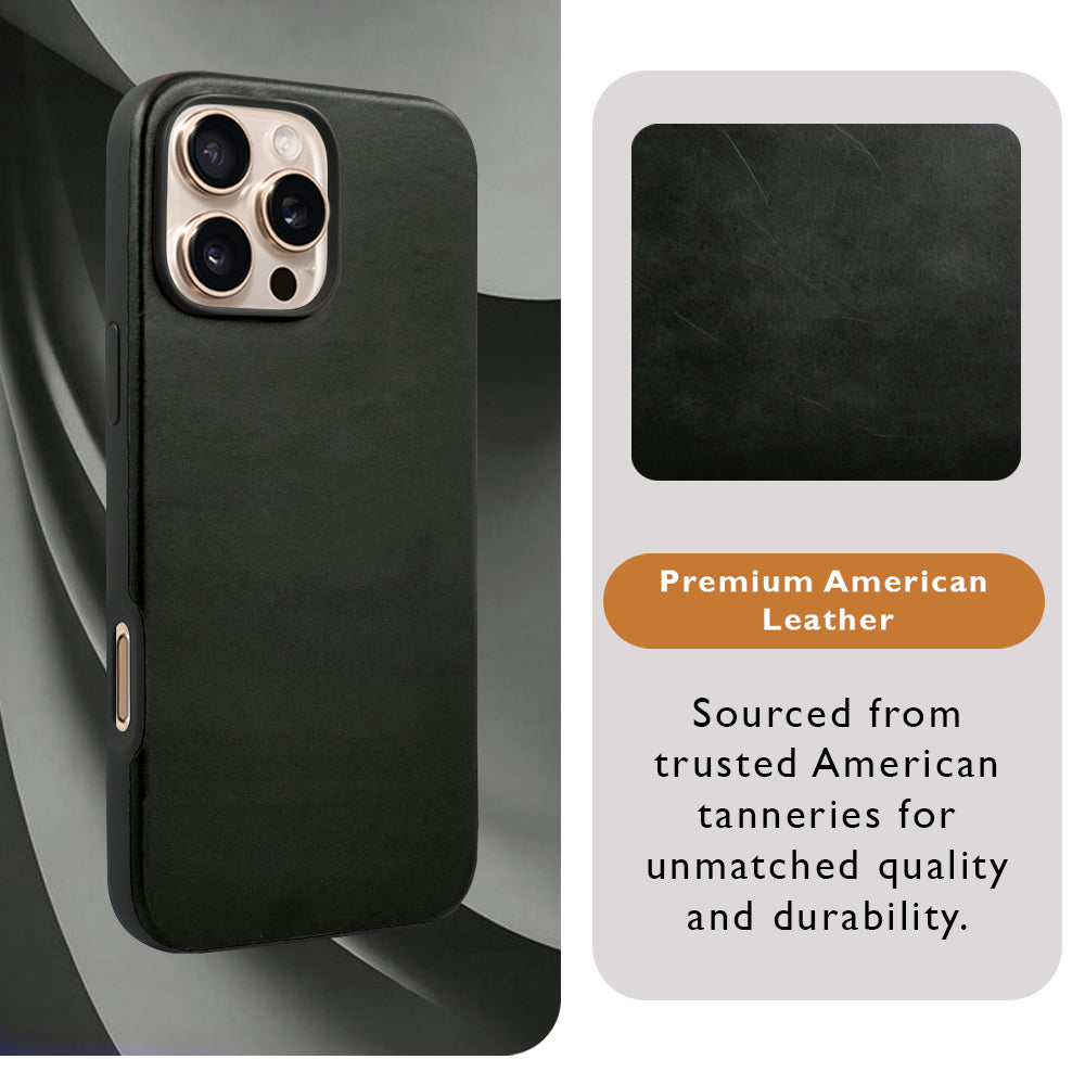 Elmas American Leather Case for iPhone 16 Series-Black