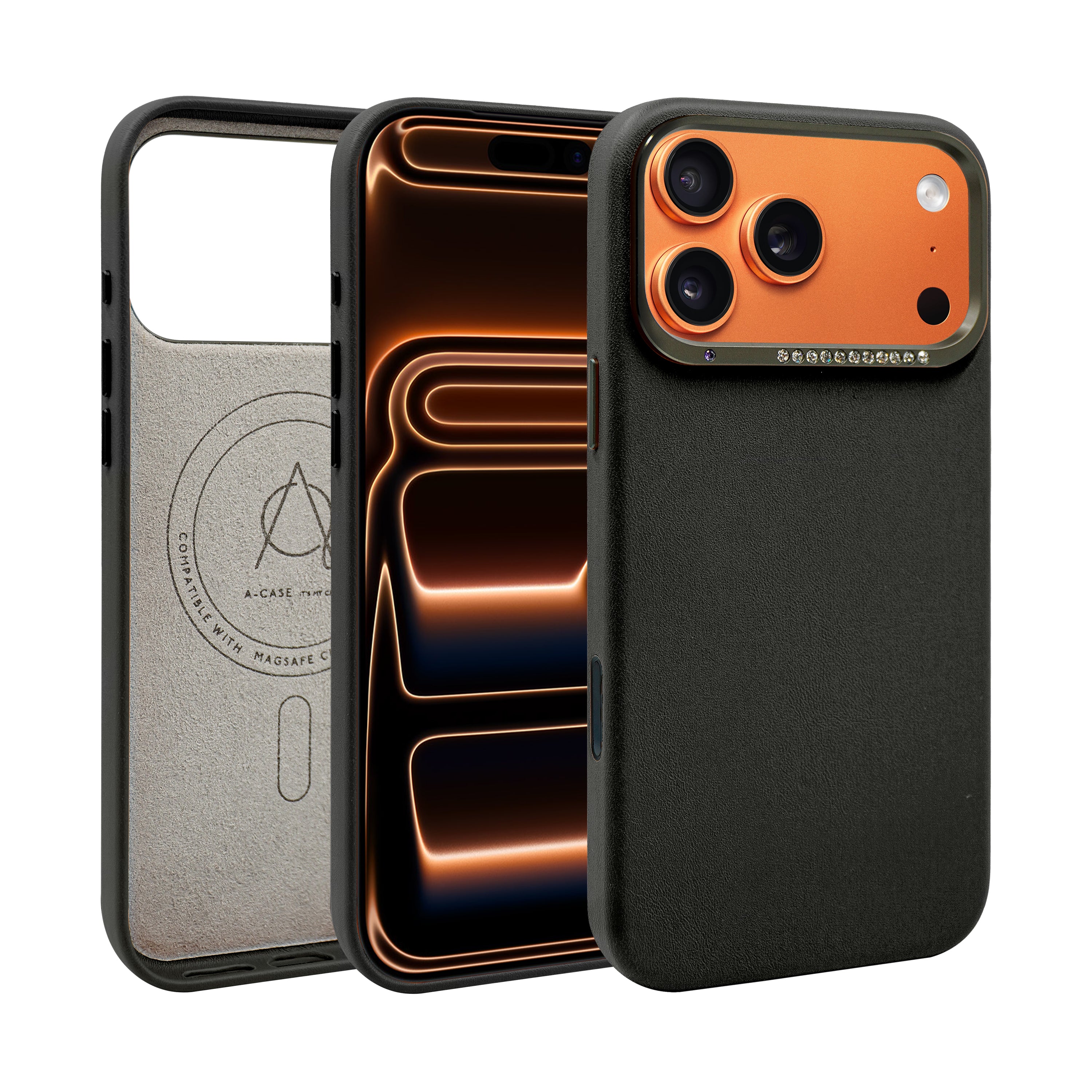 A-Case Vegan Leather Crystal Rhinstones Case for iPhone 17 Pro Max - Alimli