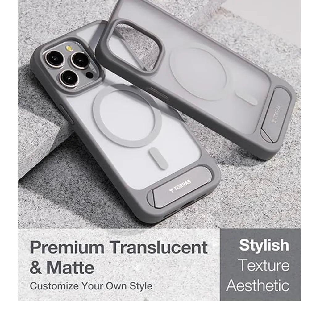 Magnetic Seamless Stand Case for iPhone 15 Pro Max -Gray