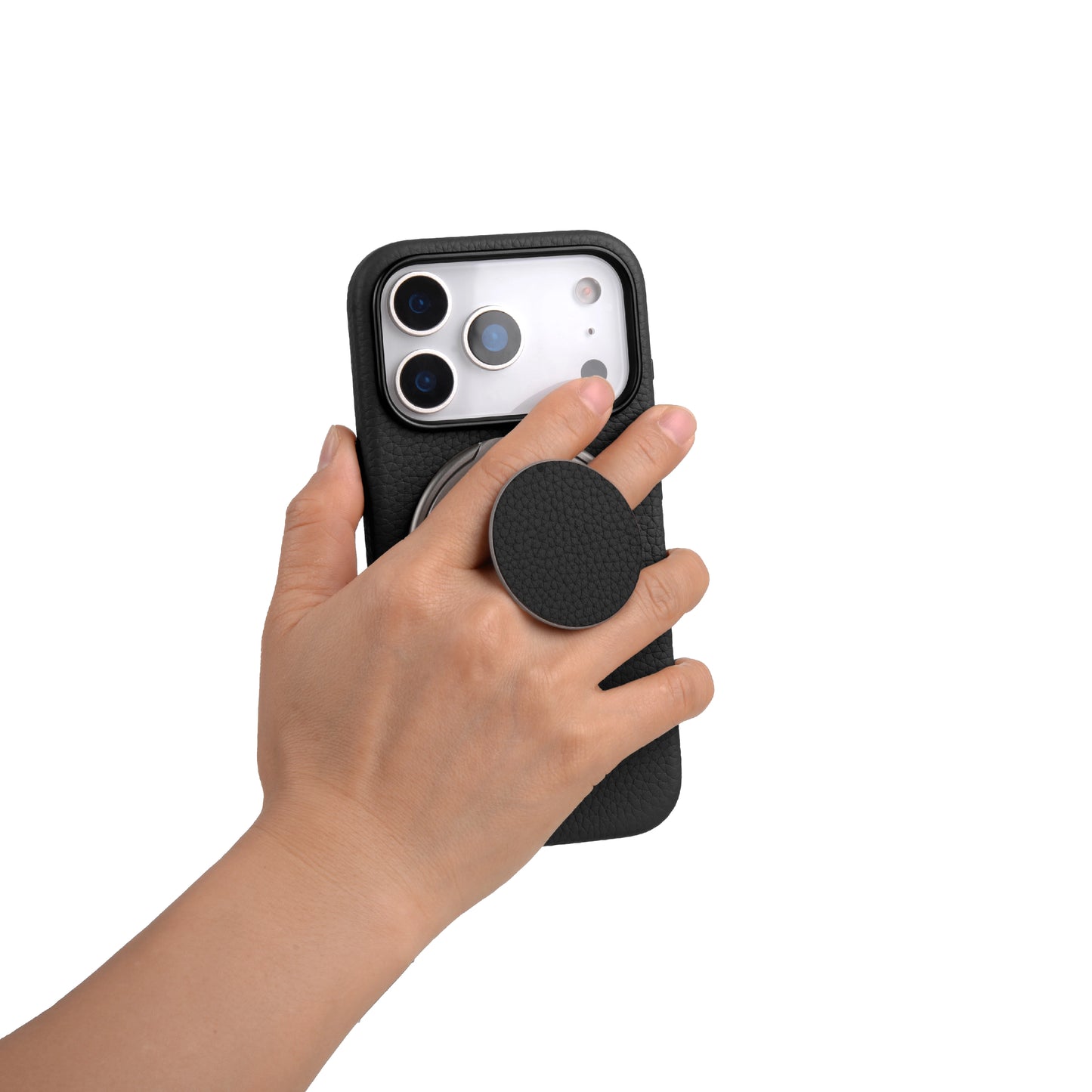 Amur Genuine Leather Phone Case With Grip 2 in 1 - Black