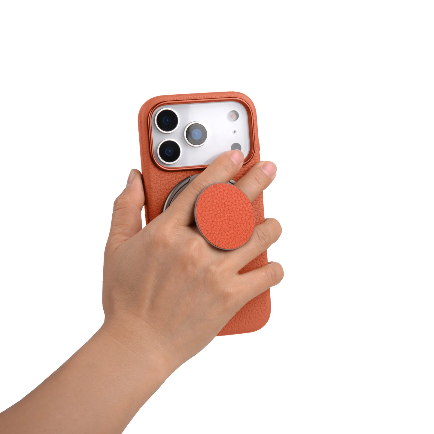 Amur Genuine Leather Phone Case With Grip 2 in 1 - Orange