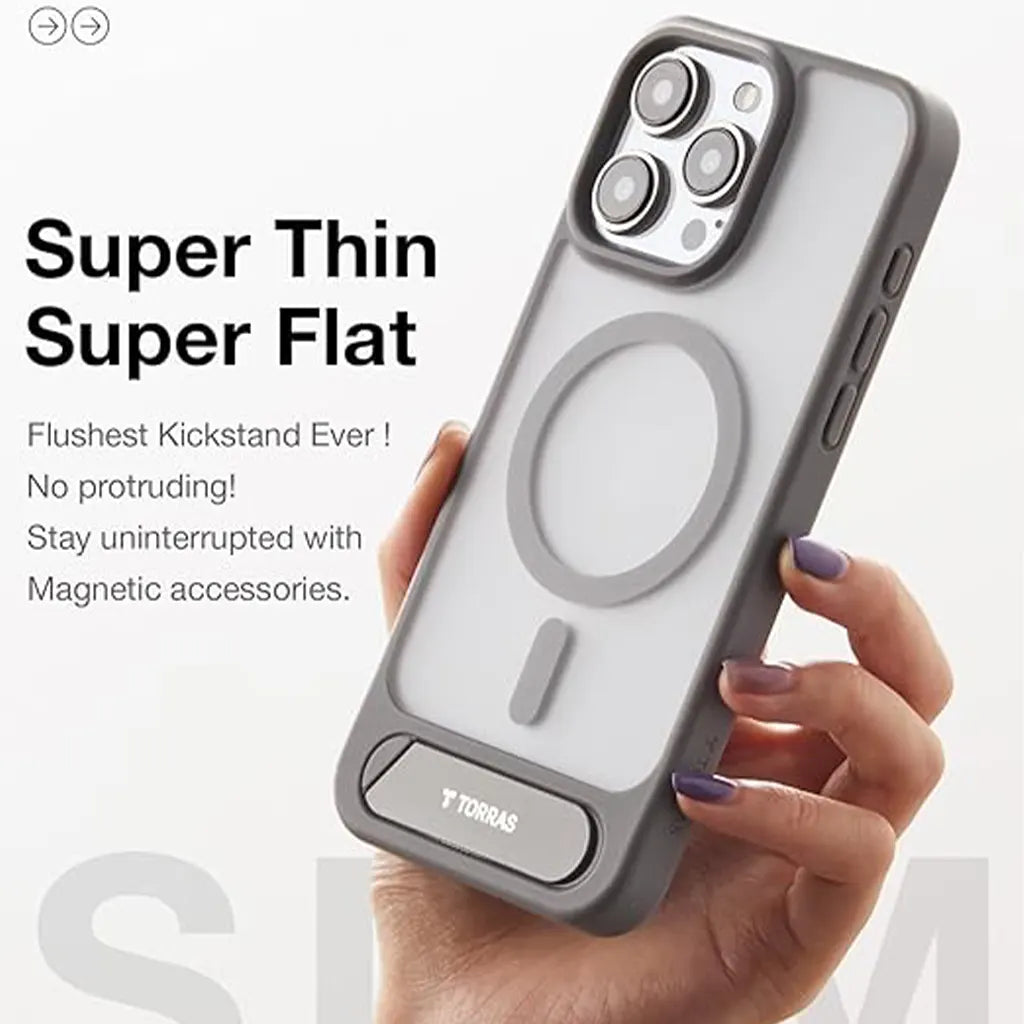 Magnetic Seamless Stand Case for iPhone 15 Pro Max -Gray