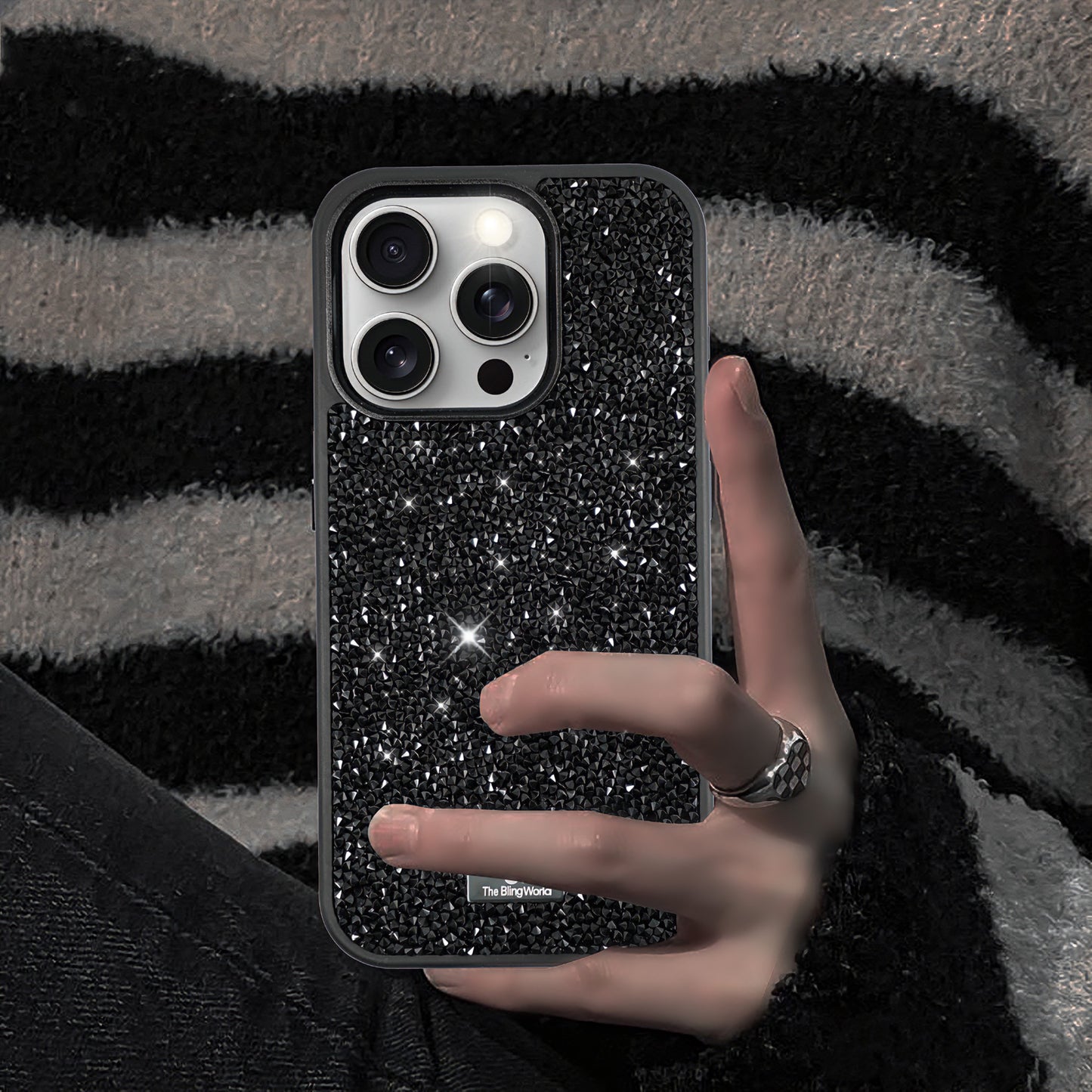 Crystal Studded Phone Case for iPhone 15 pro Max - Black