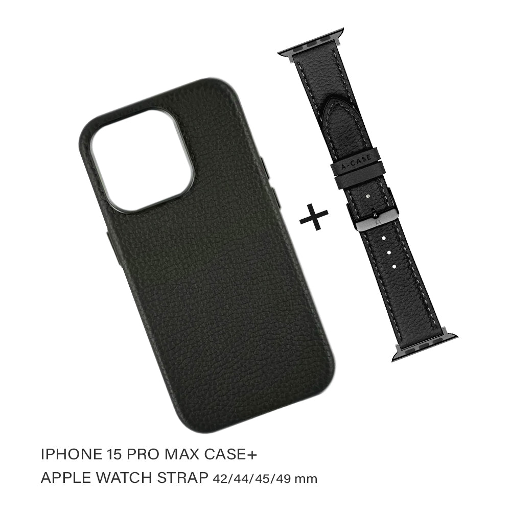 Amur Bundle pack for iPhone 15 Series Case & Apple Watch Strap 42/44/45/49MM -Black
