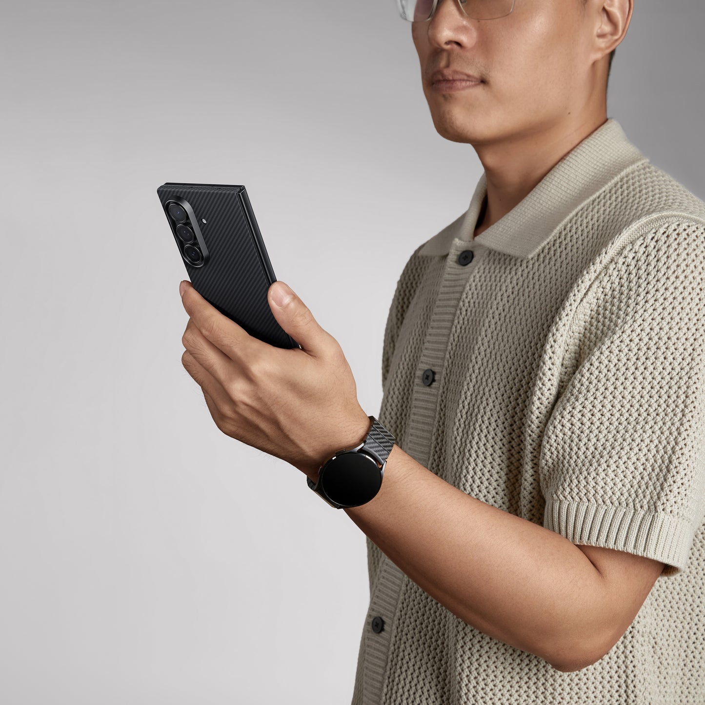 Pitaka Z Fold 7  Fusion  Weaving Case With Ultra-Slim Touch - Black/Gray