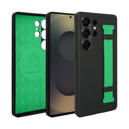 Amur Pro Leather Case For S25 Ultra - Black/Green