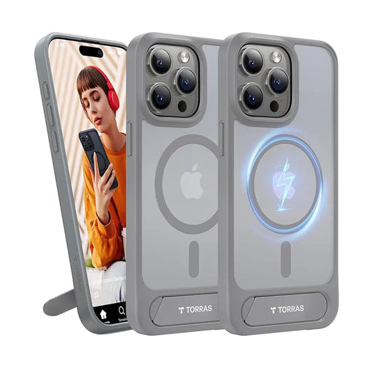 Magnetic Seamless Stand Case for iPhone 15 Pro Max -Gray