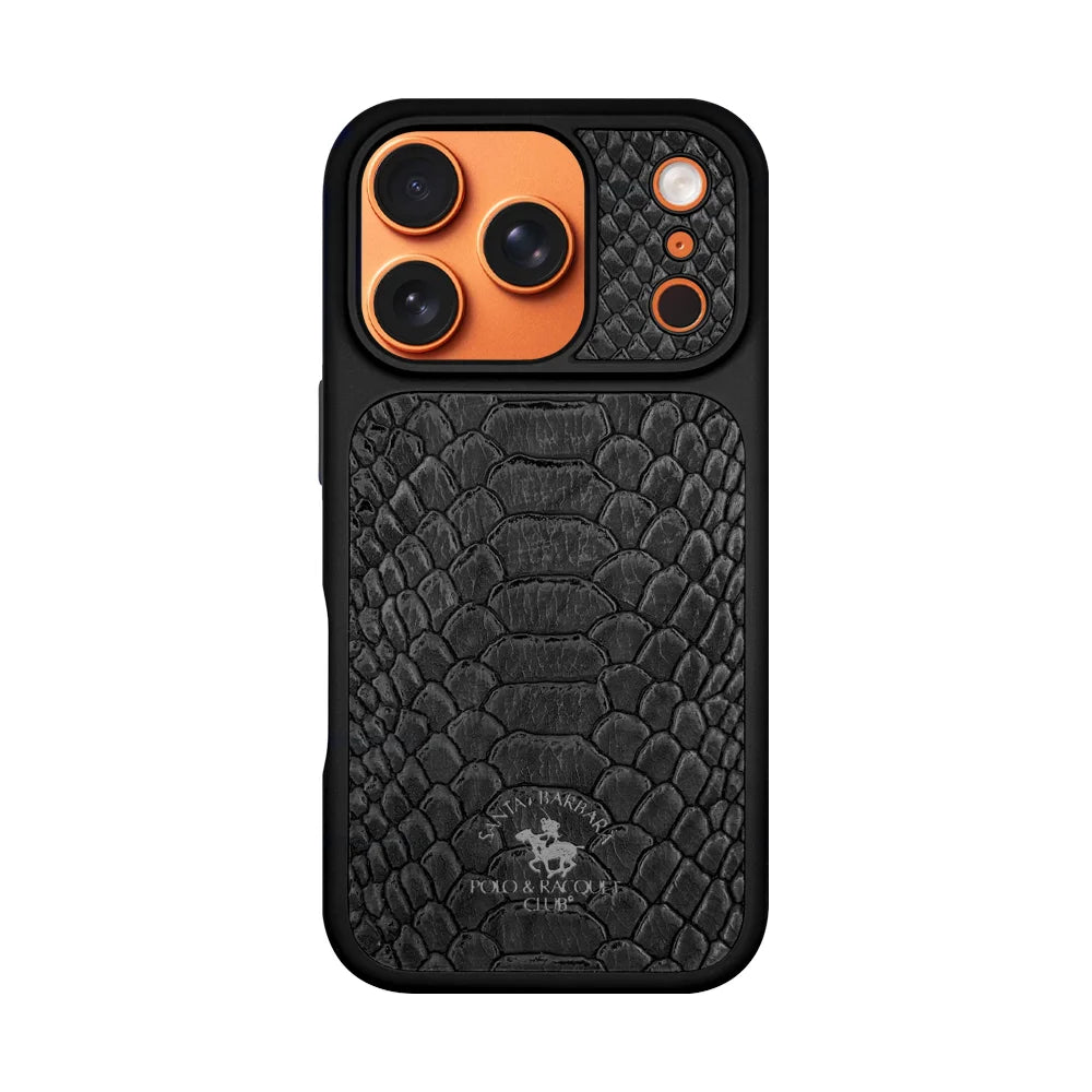 Santa Barbara Polo & Racquet Club Knight  Premium Snake Texture  Case for iPhone 17 Series - Black