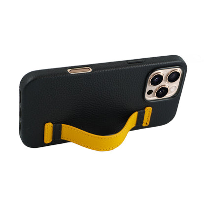 Amur Pro Leather Case For iPhone 16 Series-Black/Yellow