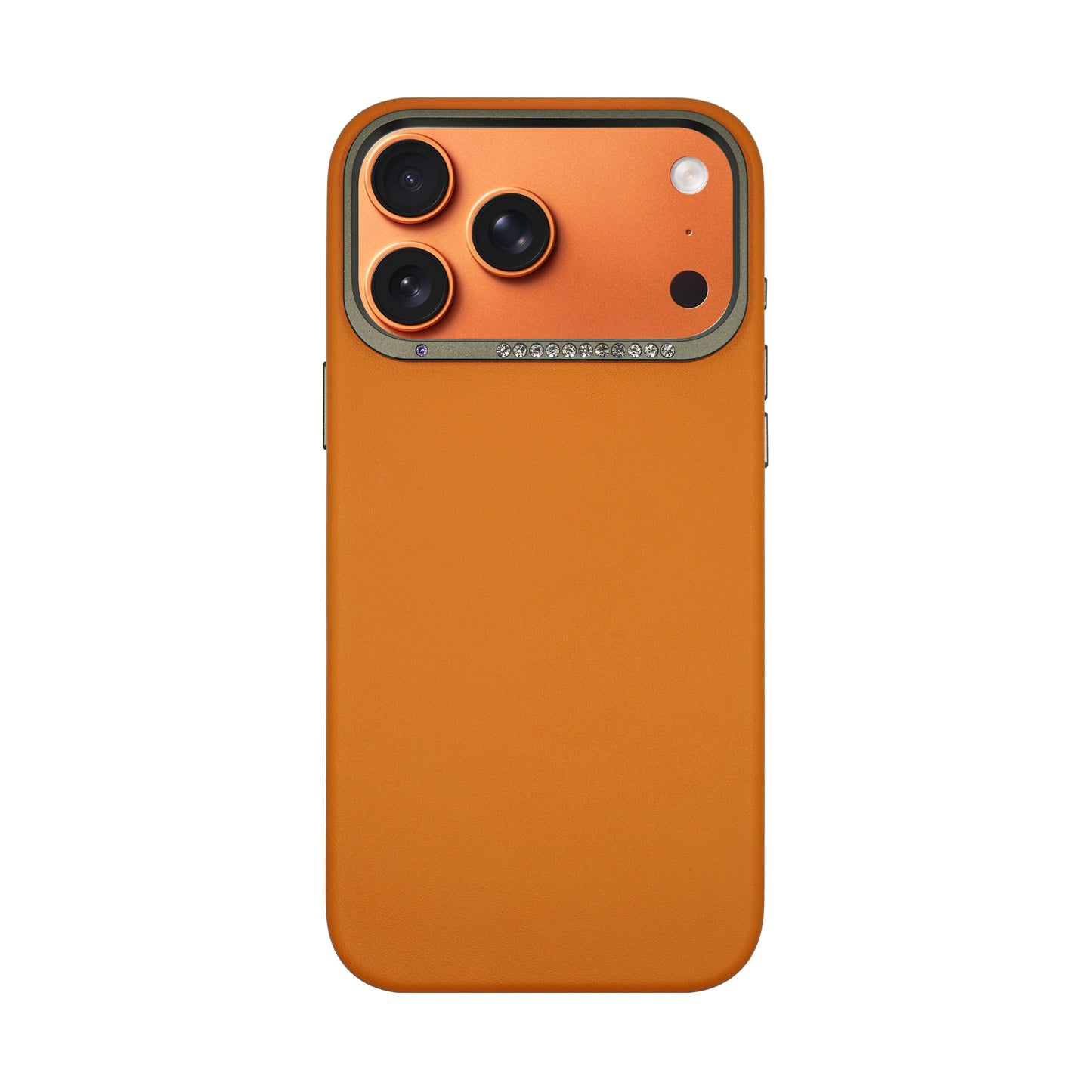 Alimli Vegan Leather Crystal Rhinstones Case for iPhone 17 Pro Max - Orange