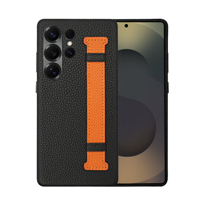 Amur Pro Leather Case For S25 Ultra - Black/Orange