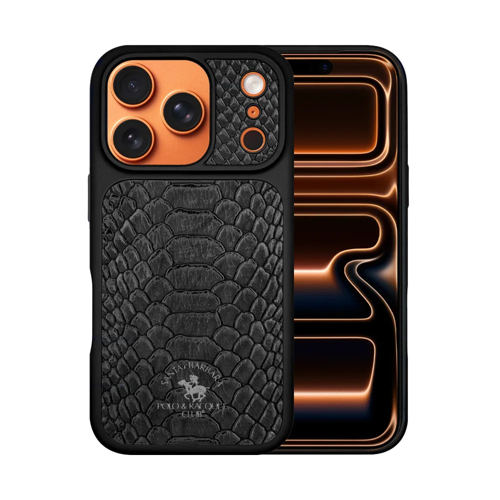 Santa Barbara Polo & Racquet Club Knight  Premium Snake Texture  Case for iPhone 17 Series - Black