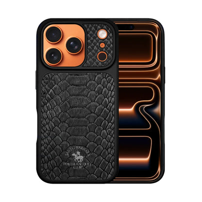 Santa Barbara Polo & Racquet Club Knight  Premium Snake Texture  Case for iPhone 17 Series - Black