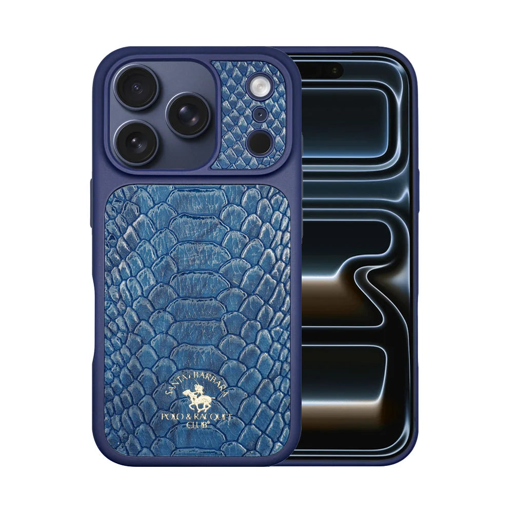 Santa Barbara Polo & Racquet Club Knight  Premium Snake Texture  Case for iPhone 17 Series - Blue