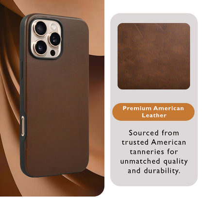 Elmas American Leather Case for iPhone 16 Series-Brown