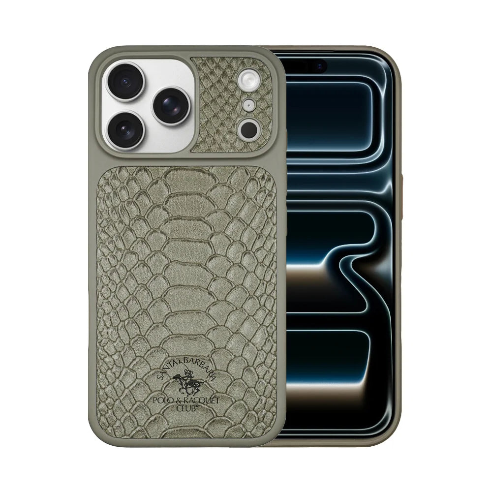 Santa Barbara Polo & Racquet Club Knight  Premium Snake Texture  Case for iPhone 17 Series - Gray