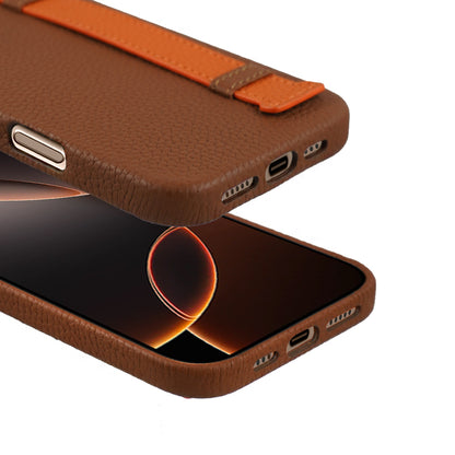 Amur Pro Leather Case For iPhone 16 Series-Brown/Orange