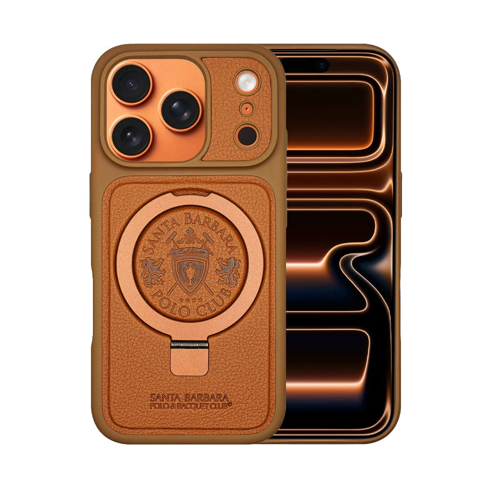 Santa Barbara Polo & Racquet Club Primo Built-in Foldable Kick Stand Case for iPhone 17 Series - Brown