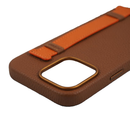 Amur Pro Leather Case For iPhone 16 Series-Brown/Orange