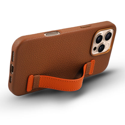 Amur Pro Leather Case For iPhone 16 Series-Brown/Orange