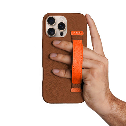 Amur Pro Leather Case For iPhone 16 Series-Brown/Orange