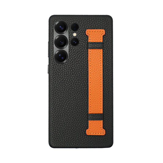 Amur Pro Leather Case For S25 Ultra - Black/Orange