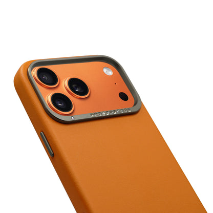 Alimli Vegan Leather Crystal Rhinstones Case for iPhone 17 Pro Max - Orange