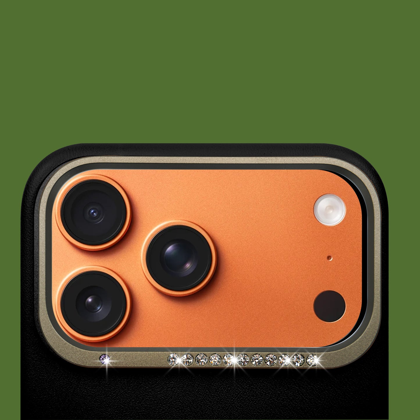 Alimli Vegan Leather Crystal Rhinstones Case for iPhone 17 Pro Max - Black