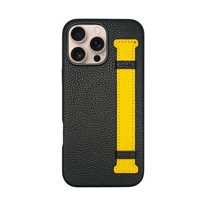 Amur Pro Leather Case For iPhone 16 Series-Black/Yellow