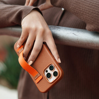 Amur Pro Leather Case For iPhone 16 Series-Brown/Orange