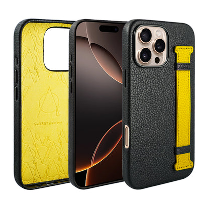 Amur Pro Leather Case For iPhone 16 Series-Black/Yellow